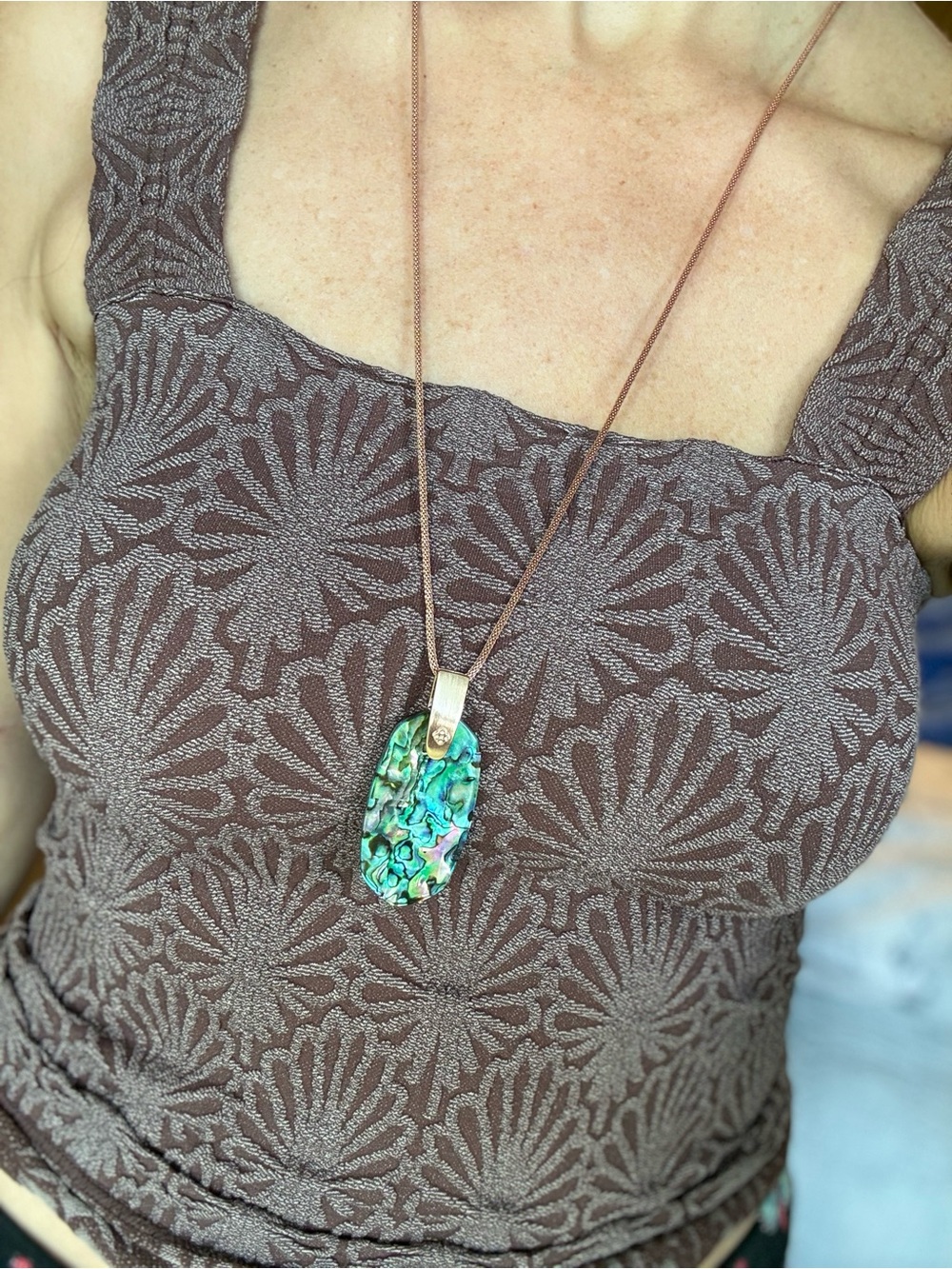 Abalone Shell Pendant Necklace - Green Abalone on Rose Gold chain